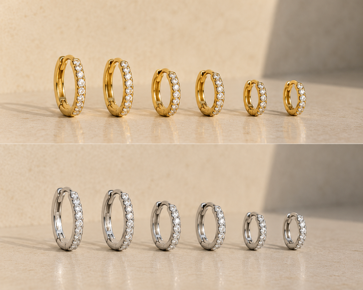 Set 6 orecchini cerchi zirconati